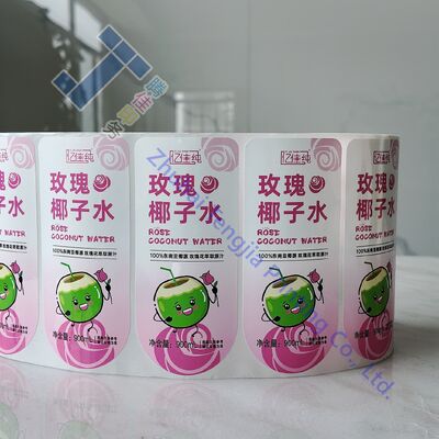 Waterproof Rose Coconut Water Bottle Label Food Grade Adhesive Beverage Sticker